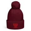 Red Embroidered Brand Logo Pom-Pom Beanie | Double-Layer