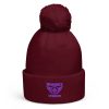 Purple Embroidered Brand Logo Pom-Pom Beanie | Double-Layer