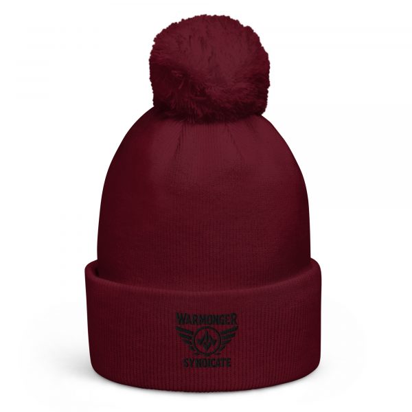 Black Embroidered Brand Logo Pom-Pom Beanie | Single-Layer