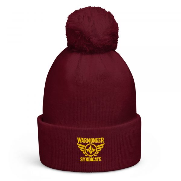 Gold Embroidered Brand Logo Pom-Pom Beanie | Single-Layer