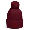 Maroon Embroidered Brand Logo Pom-Pom Beanie | Single-Layer