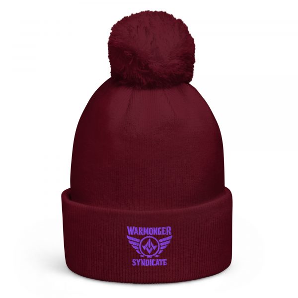 Purple Embroidered Brand Logo Pom-Pom Beanie | Single-Layer
