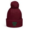 Kelly Green Embroidered Brand Logo Pom-Pom Beanie | Single-Layer