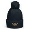 pom-pom-beanie-french-navy-front-68b7dfdfaa4b0.jpg Old Gold Embroidered Logo Pom-Pom Beanie | Double-Layer