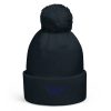 Navy Embroidered Logo Pom-Pom Beanie | Double-Layer