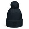 Black Embroidered Brand Logo Pom-Pom Beanie | Double-Layer