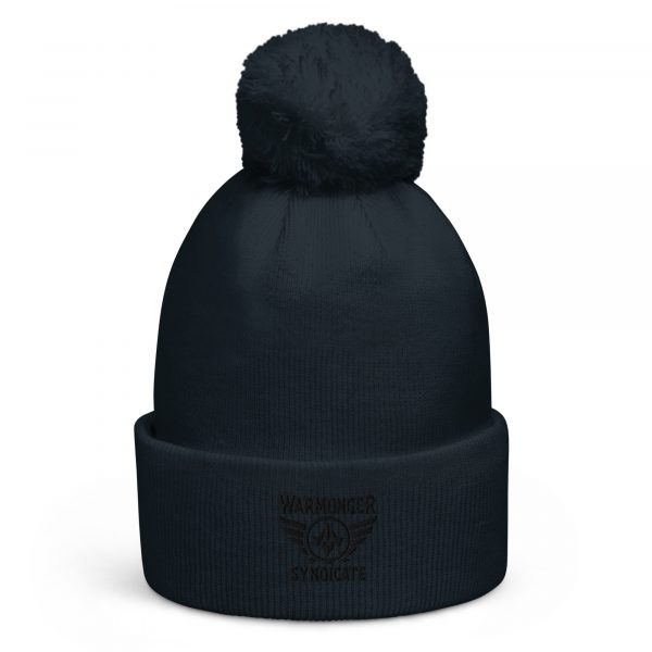 Black Embroidered Brand Logo Pom-Pom Beanie | Double-Layer