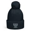 Grey Embroidered Brand Logo Pom-Pom Beanie | Double-Layer