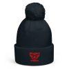 Red Embroidered Brand Logo Pom-Pom Beanie | Double-Layer