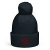 Maroon Embroidered Brand Logo Pom-Pom Beanie | Double-Layer