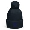 Navy Embroidered Brand Logo Pom-Pom Beanie | Double-Layer