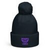 Purple Embroidered Brand Logo Pom-Pom Beanie | Double-Layer