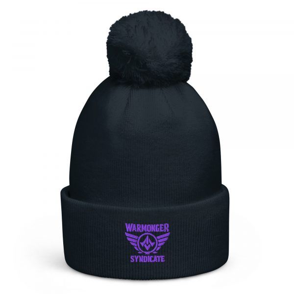 Purple Embroidered Brand Logo Pom-Pom Beanie | Double-Layer