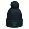 Kelly Green Embroidered Brand Logo Pom-Pom Beanie | Double-Layer