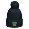 Kiwi Green Embroidered Brand Logo Pom-Pom Beanie | Double-Layer