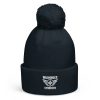 White Embroidered Brand Logo Pom-Pom Beanie | Single-Layer