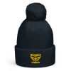 Gold Embroidered Brand Logo Pom-Pom Beanie | Single-Layer
