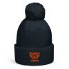 Orange Embroidered Brand Logo Pom-Pom Beanie | Single-Layer