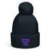 Purple Embroidered Brand Logo Pom-Pom Beanie | Single-Layer