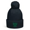 Kelly Green Embroidered Brand Logo Pom-Pom Beanie | Single-Layer