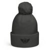 pom-pom-beanie-graphite-grey-front-68b7df01303be.jpg Black Embroidered Logo Pom-Pom Beanie | Double-Layer