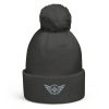 pom-pom-beanie-graphite-grey-front-68b7dfb2bd08e.jpg Grey Embroidered Logo Pom-Pom Beanie | Double-Layer