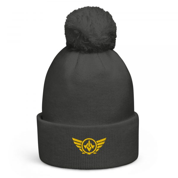 pom-pom-beanie-graphite-grey-front-68b7dffeef43b.jpg Gold Embroidered Logo Pom-Pom Beanie | Double-Layer