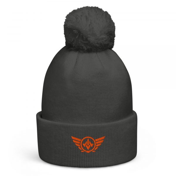 pom-pom-beanie-graphite-grey-front-68b7e020aa421.jpg Orange Embroidered Logo Pom-Pom Beanie | Double-Layer