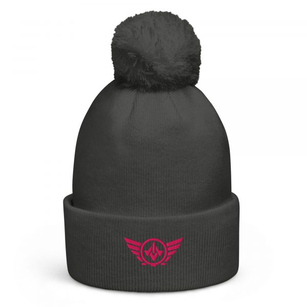 pom-pom-beanie-graphite-grey-front-68b7e03f40ac4.jpg Flamingo Embroidered Logo Pom-Pom Beanie | Double-Layer