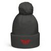 pom-pom-beanie-graphite-grey-front-68b7e06d44794.jpg Red Embroidered Logo Pom-Pom Beanie | Double-Layer