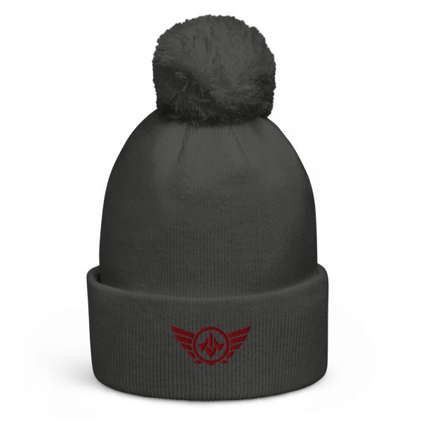 pom-pom-beanie-graphite-grey-front-68b7e09eabc0a.jpg Maroon Embroidered Logo Pom-Pom Beanie | Double-Layer