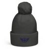 Navy Embroidered Logo Pom-Pom Beanie | Double-Layer