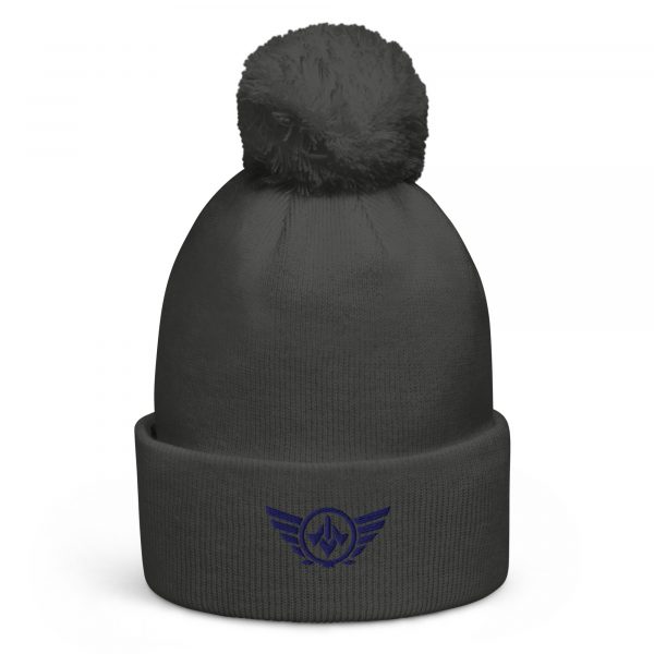 Navy Embroidered Logo Pom-Pom Beanie | Double-Layer