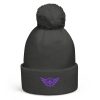 pom-pom-beanie-graphite-grey-front-68b7e2b4f35dd.jpg Purple Embroidered Logo Pom-Pom Beanie | Double-Layer
