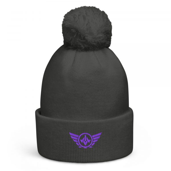 pom-pom-beanie-graphite-grey-front-68b7e2b4f35dd.jpg Purple Embroidered Logo Pom-Pom Beanie | Double-Layer