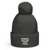 White Embroidered Brand Logo Pom-Pom Beanie | Double-Layer