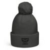 Black Embroidered Brand Logo Pom-Pom Beanie | Double-Layer
