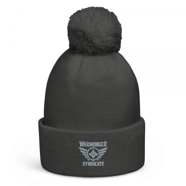 Grey Embroidered Brand Logo Pom-Pom Beanie | Double-Layer