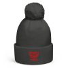Red Embroidered Brand Logo Pom-Pom Beanie | Double-Layer