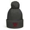 Maroon Embroidered Brand Logo Pom-Pom Beanie | Double-Layer
