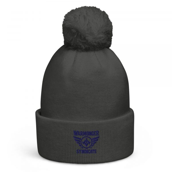 Navy Embroidered Brand Logo Pom-Pom Beanie | Double-Layer