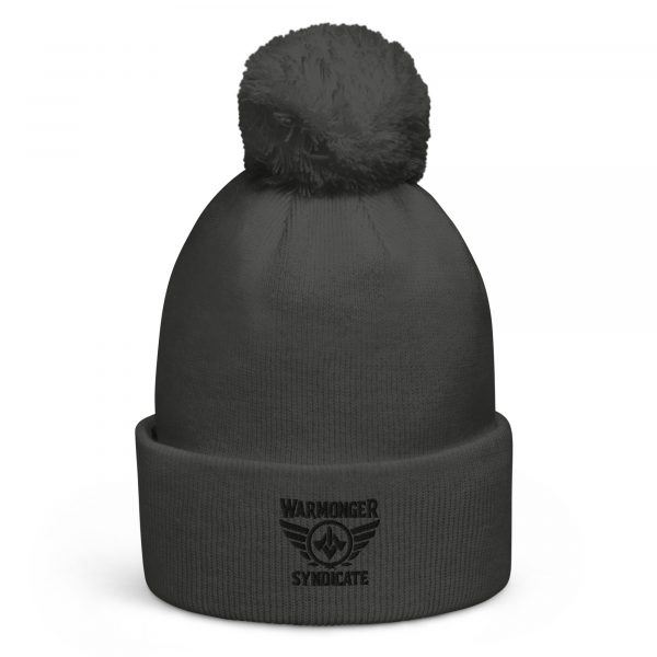 Black Embroidered Brand Logo Pom-Pom Beanie | Single-Layer