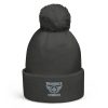 Grey Embroidered Brand Logo Pom-Pom Beanie | Single-Layer