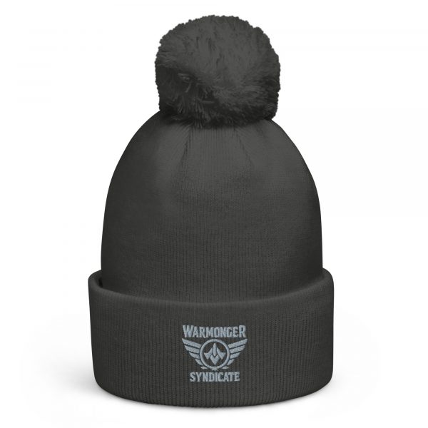 Grey Embroidered Brand Logo Pom-Pom Beanie | Single-Layer