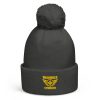 Gold Embroidered Brand Logo Pom-Pom Beanie | Single-Layer