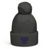 Navy Embroidered Brand Logo Pom-Pom Beanie | Single-Layer