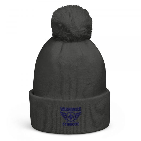 Navy Embroidered Brand Logo Pom-Pom Beanie | Single-Layer
