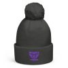 Purple Embroidered Brand Logo Pom-Pom Beanie | Single-Layer