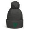 Kelly Green Embroidered Brand Logo Pom-Pom Beanie | Single-Layer