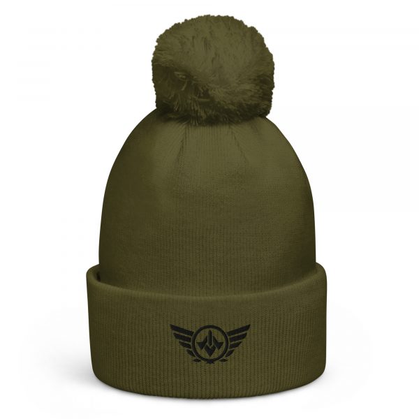 pom-pom-beanie-moss-green-front-68b7df01304e7.jpg Black Embroidered Logo Pom-Pom Beanie | Double-Layer